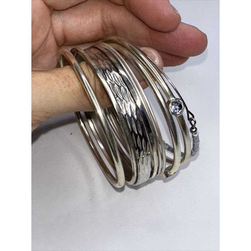Bangle Bracelet Lot Stackable Rhinestone Grey Bea… - image 7